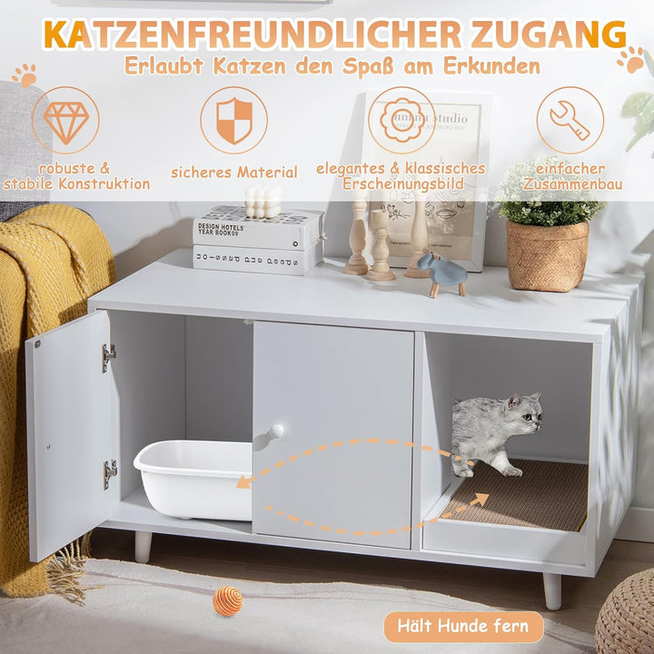 COSTWAY Katzenschrank für Katzentoilette, 2 in 1 Beistelltisch Katzenhaus, Katzenklo Schrank mit Kra