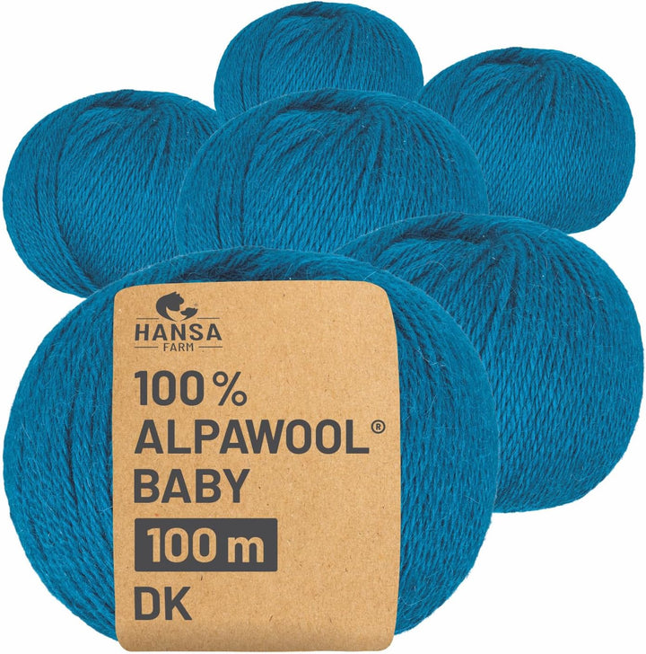 HANSA-FARM | 100% Baby Alpakawolle in 50+ Farben (kratzfrei) - 300g Set (6 x 50g) - weiche Alpaka Wo