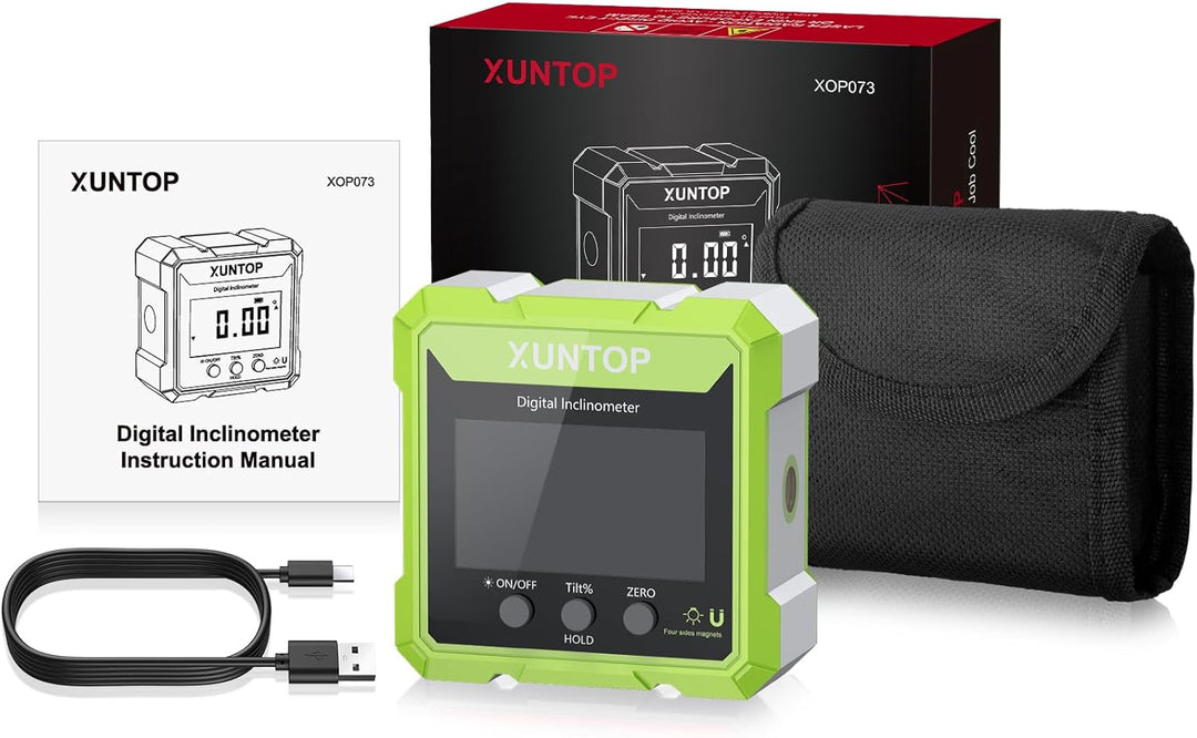 XUNTOP Digitaler Winkelmesser Neigungsmesser Grün Laser Wasserwaage mit LCD Display, Type-C Schnitts