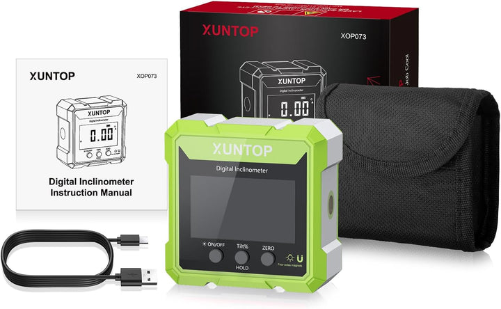 XUNTOP Digitaler Winkelmesser Neigungsmesser Grün Laser Wasserwaage mit LCD Display, Type-C Schnitts