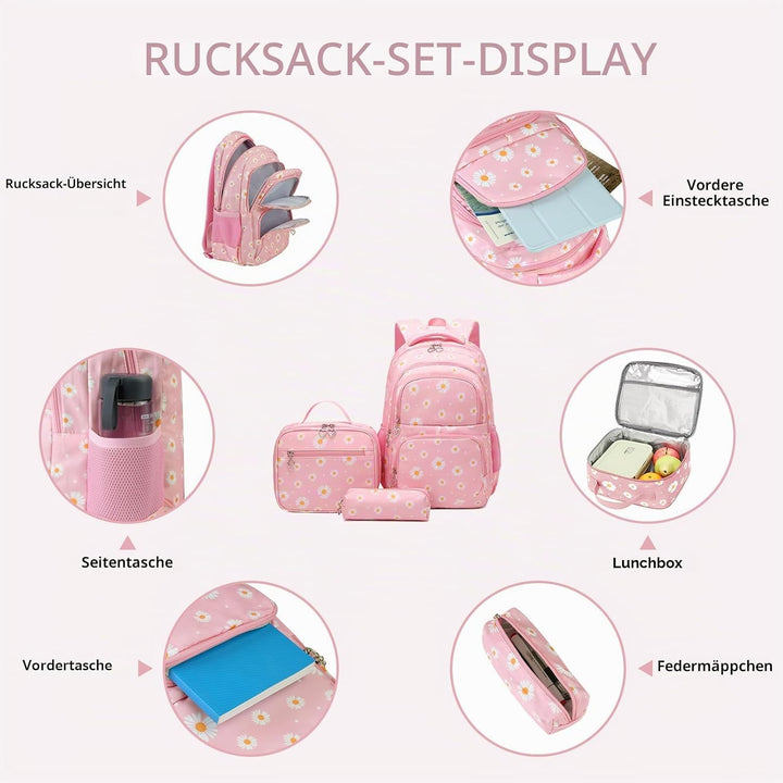 SIVENKE Schulrucksack Mädchen Teenager Damen Schultasche Rucksack Set Gänseblümchen Schulranzen für