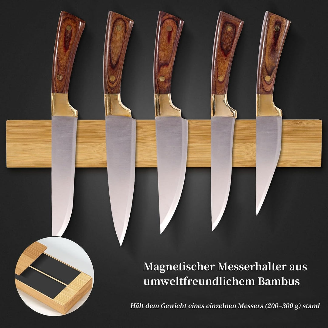 Magnetisch Messerhalter mit Extra Starkem Magnet, Magnetleiste Messer aus Bambus 40 x 6 x 2 cm, Mess