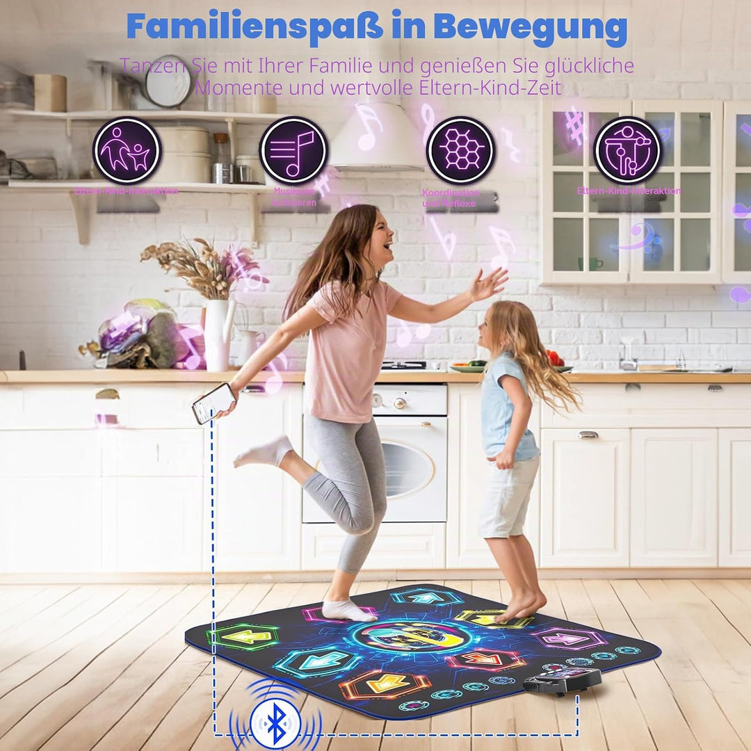 Tanzmatte für Kinder ab 3-12 Jahre, 2025 Leuchtendes 8 Tasten Tanzmatte mit Bluetooth, Verbessertes