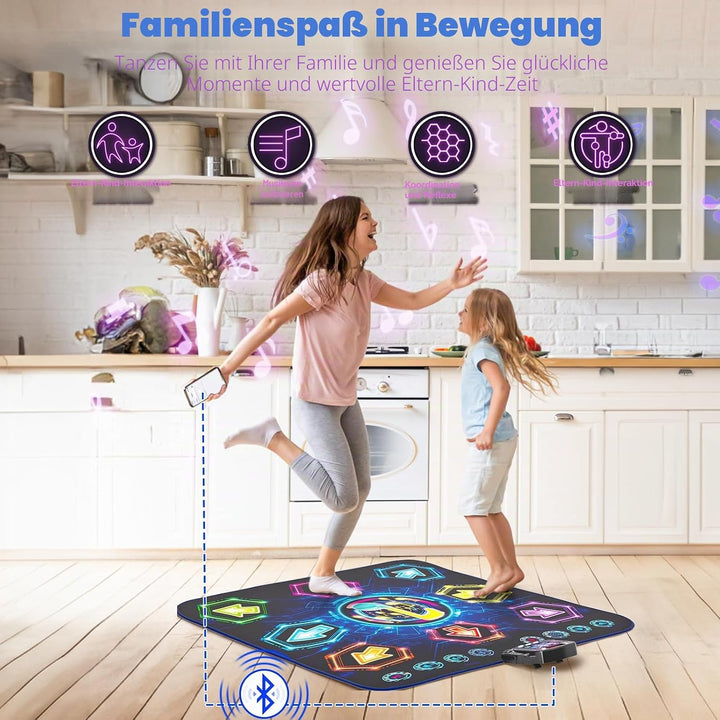 Tanzmatte für Kinder ab 3-12 Jahre, 2025 Leuchtendes 8 Tasten Tanzmatte mit Bluetooth, Verbessertes