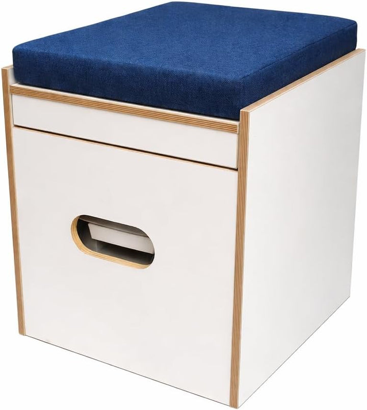 Toiletten Hocker Weiss mit Toilette Porta Potti 165/365 - Polster blau Stauraum Hocker