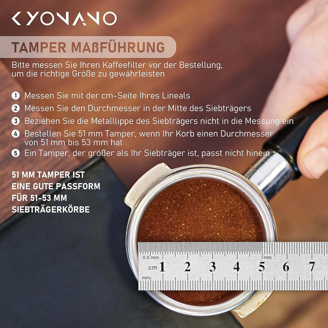 KYONANO Tamper 51 mm, Kaffee Tamper aus Edelstahl 304 & Chacate Pretoholz, Espresso Tamper inkl. Tam