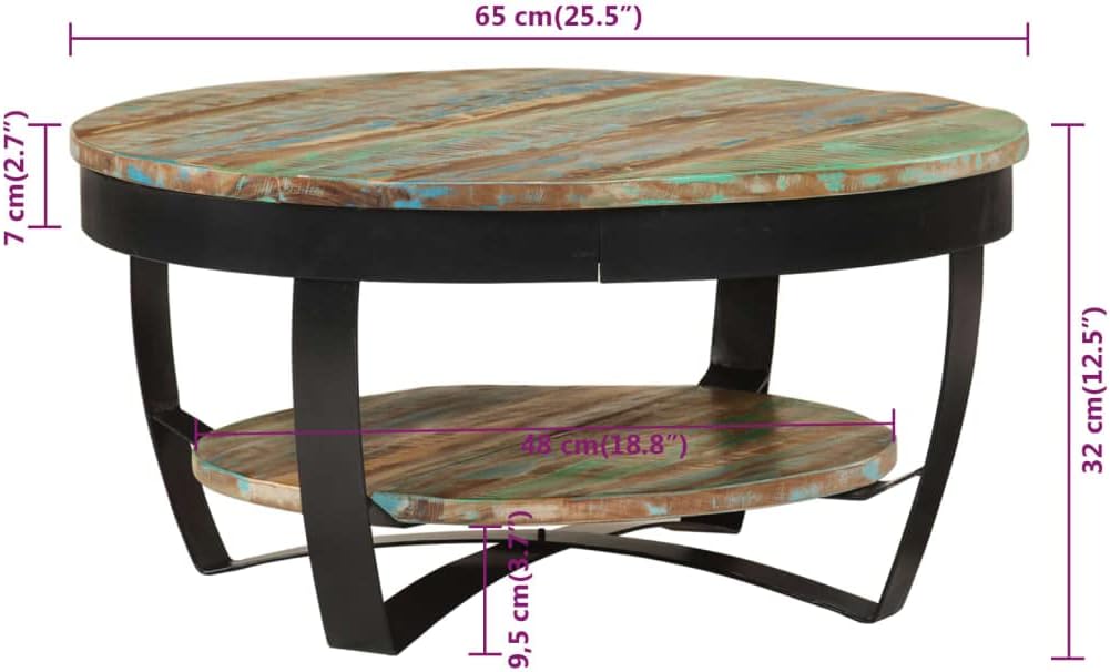vidaXL Massivholz Couchtisch Ablage Beistelltisch Kaffeetisch Wohnzimmertisch recyceltes Massivholz,