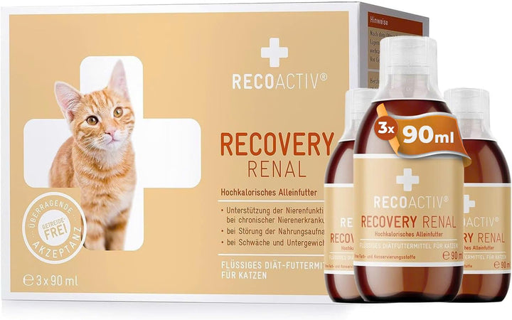 RECOACTIV Recovery Renal für Katzen, 3 x 90 ml, hochkalorisches Diät-Alleinfuttermittel bei Nierenfu