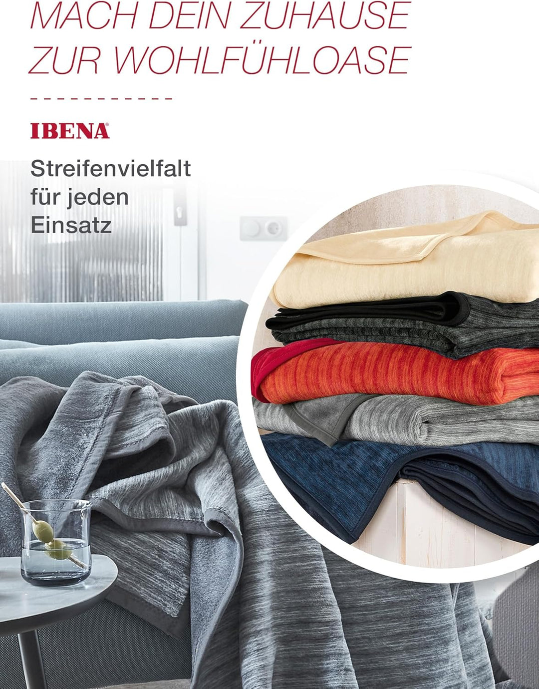 Ibena Fano Kuscheldecke 150x200 cm – Wohndecke grau hellgrau, tolle Wendedecke aus hochwertiger Baum