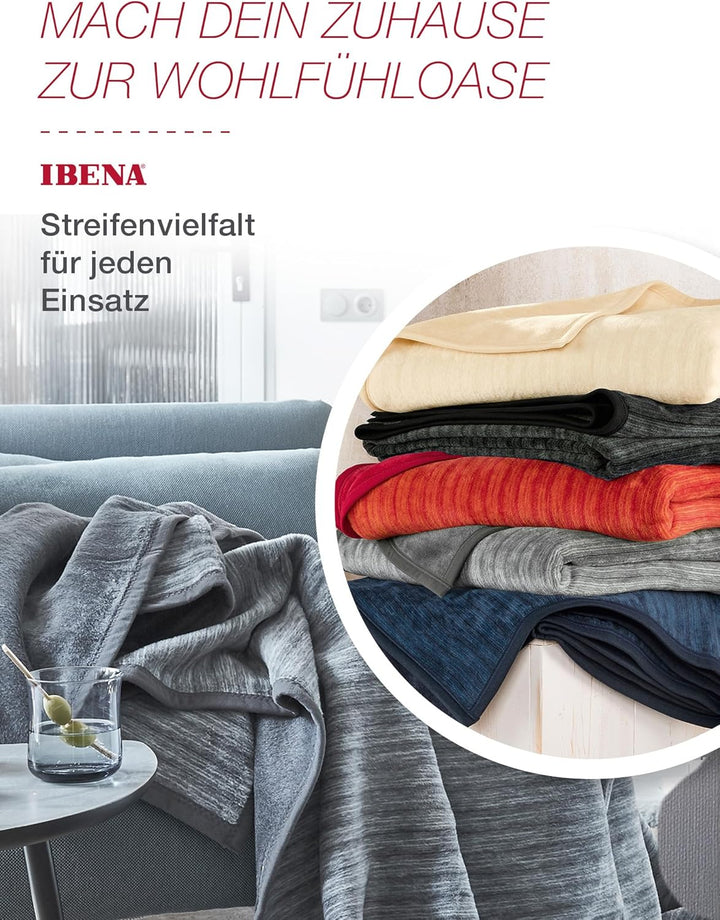 Ibena Fano Kuscheldecke 150x200 cm – Wohndecke grau hellgrau, tolle Wendedecke aus hochwertiger Baum