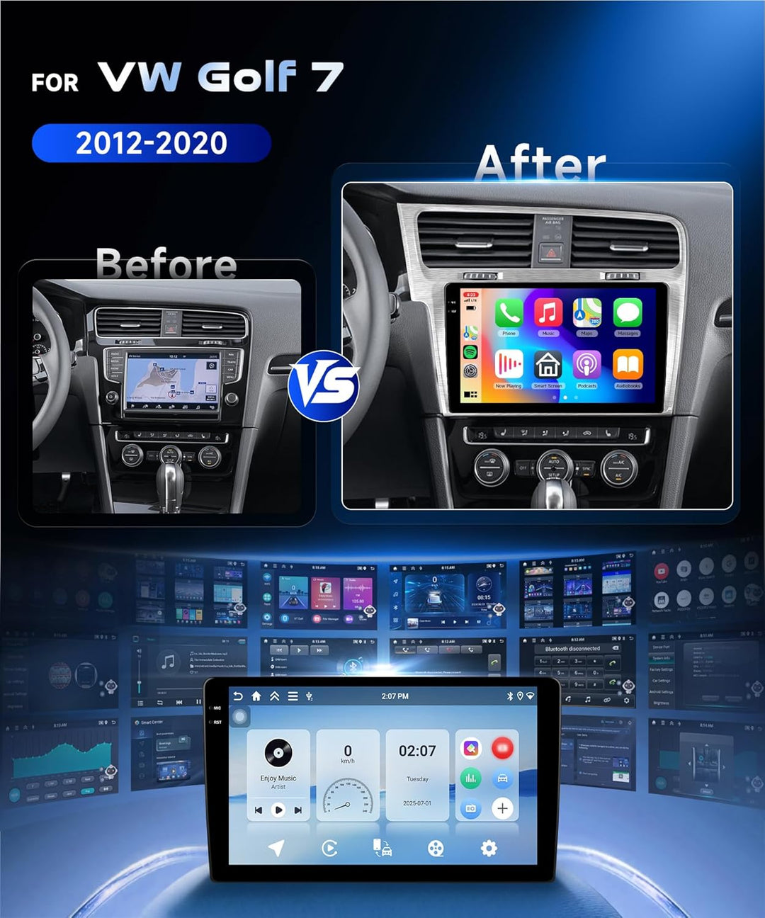 4G 128G VECHTEL 10.1" Bluetooth-Autoradio für VW Golf 7 2012-2020 Carplay Android Auto,Android 15,EQ