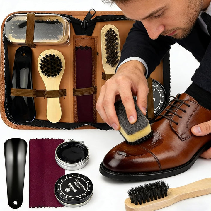 Schuhputzsets Schuhputz-Pflege-Set, Premium Qualität Soft Rosshaar Borsten Schuh Dauber, Holzapplika