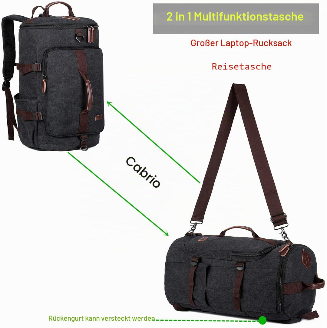 BAOSHA HB-26 Herren Vintage Canvas Rucksack Schwarz, Schwarz