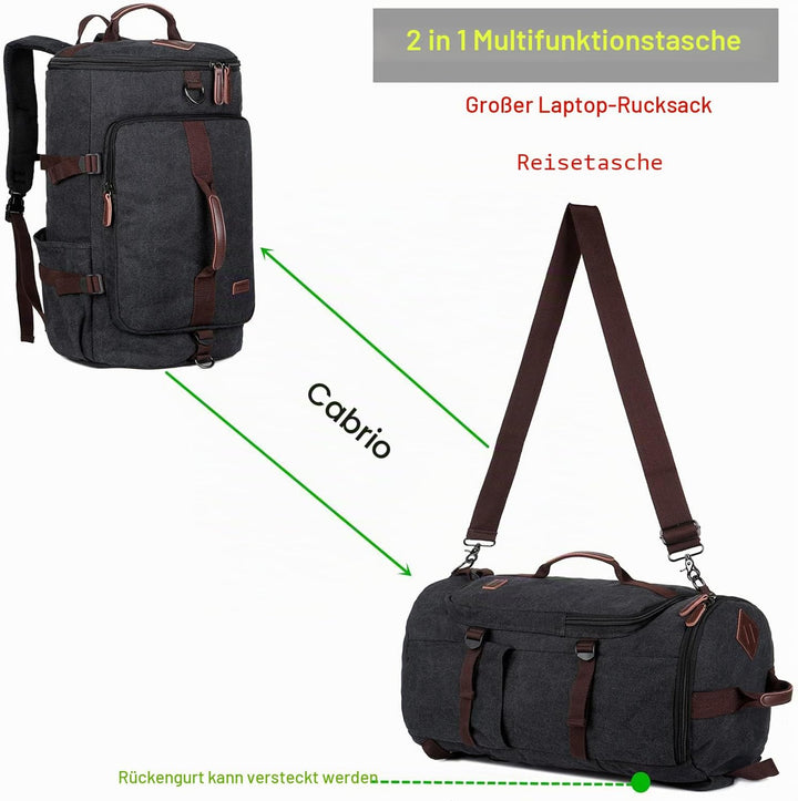 BAOSHA HB-26 Herren Vintage Canvas Rucksack Schwarz, Schwarz