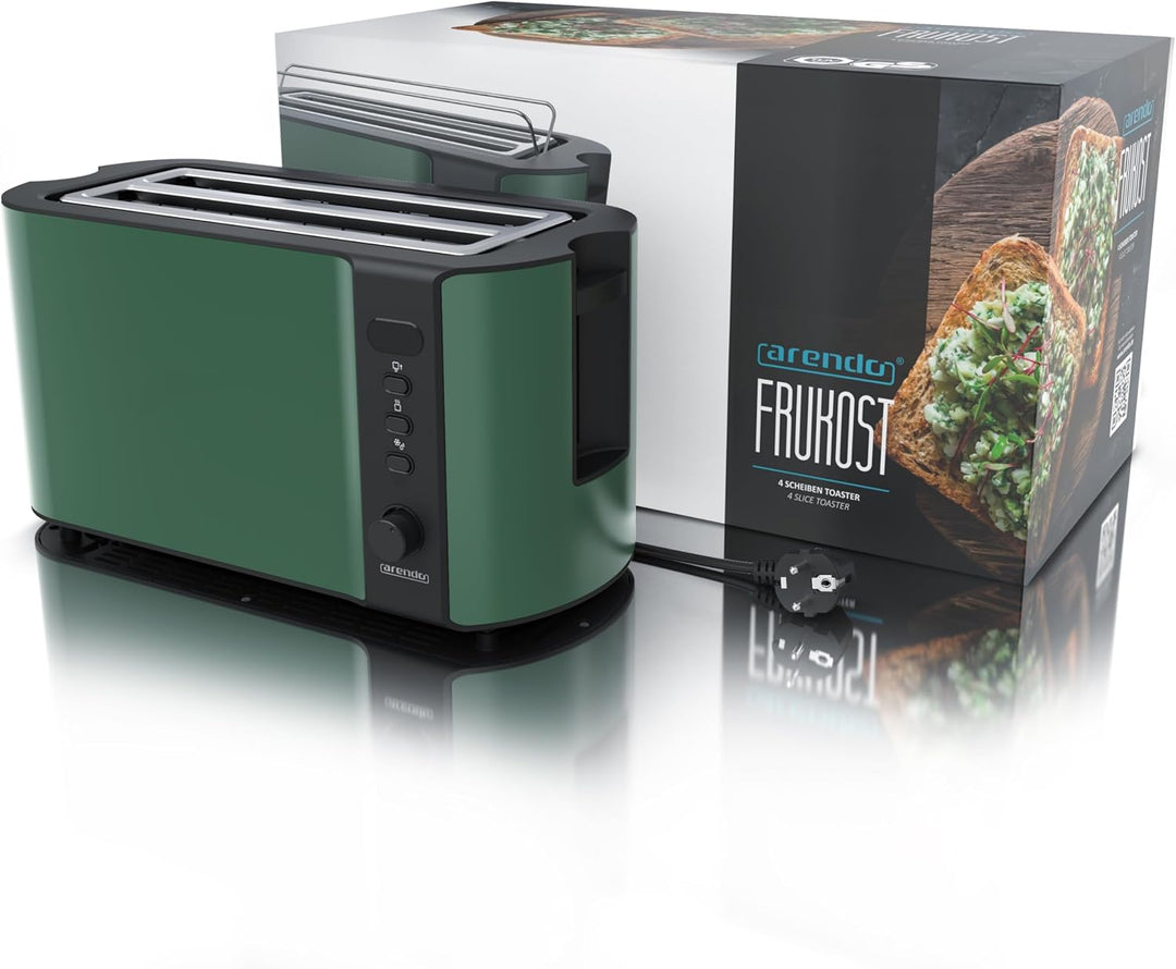 Arendo - Edelstahl Toaster Langschlitz 4 Scheiben - Defrost Funktion - wärmeisolierendes Gehäuse - m
