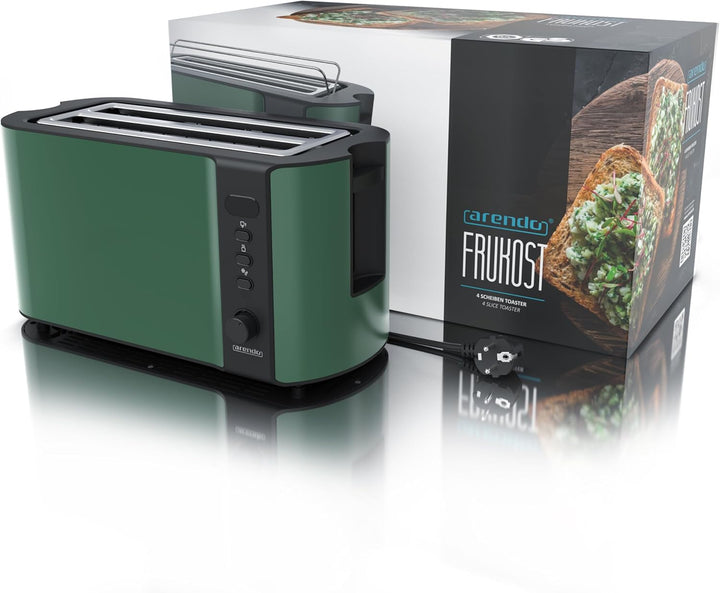 Arendo - Edelstahl Toaster Langschlitz 4 Scheiben - Defrost Funktion - wärmeisolierendes Gehäuse - m