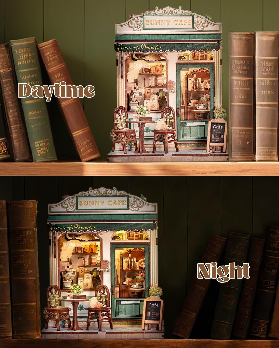 DIY Miniatur Haus Bausatz für Erwachsene,Puppenhaus Gewächshaus mit LED Licht,3D Puzzle Buchstütze a
