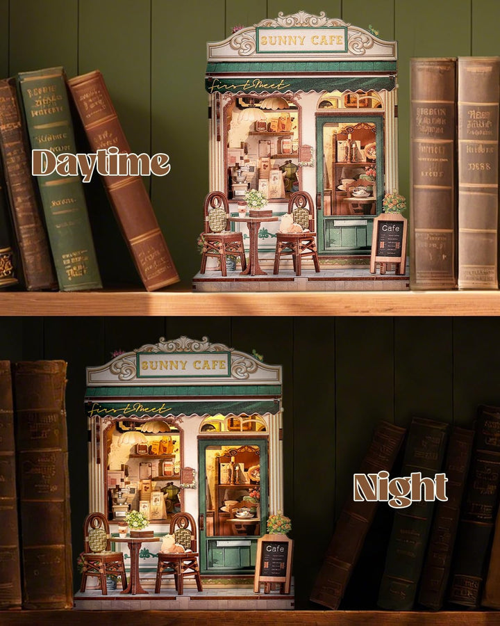 DIY Miniatur Haus Bausatz für Erwachsene,Puppenhaus Gewächshaus mit LED Licht,3D Puzzle Buchstütze a