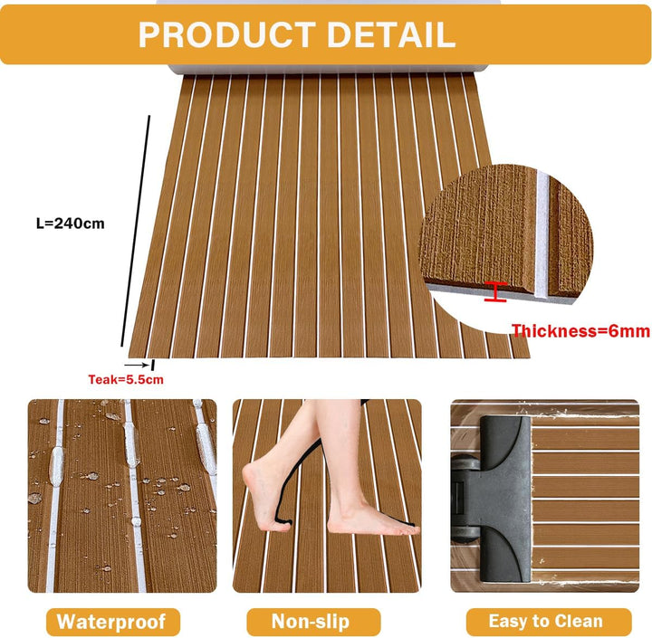 Hzkaicun Eva Schaum Boot 240x17/41/60/90 cm, Teakholz Eva Schaum Bodenbelag, Selbstklebende Deck Tep
