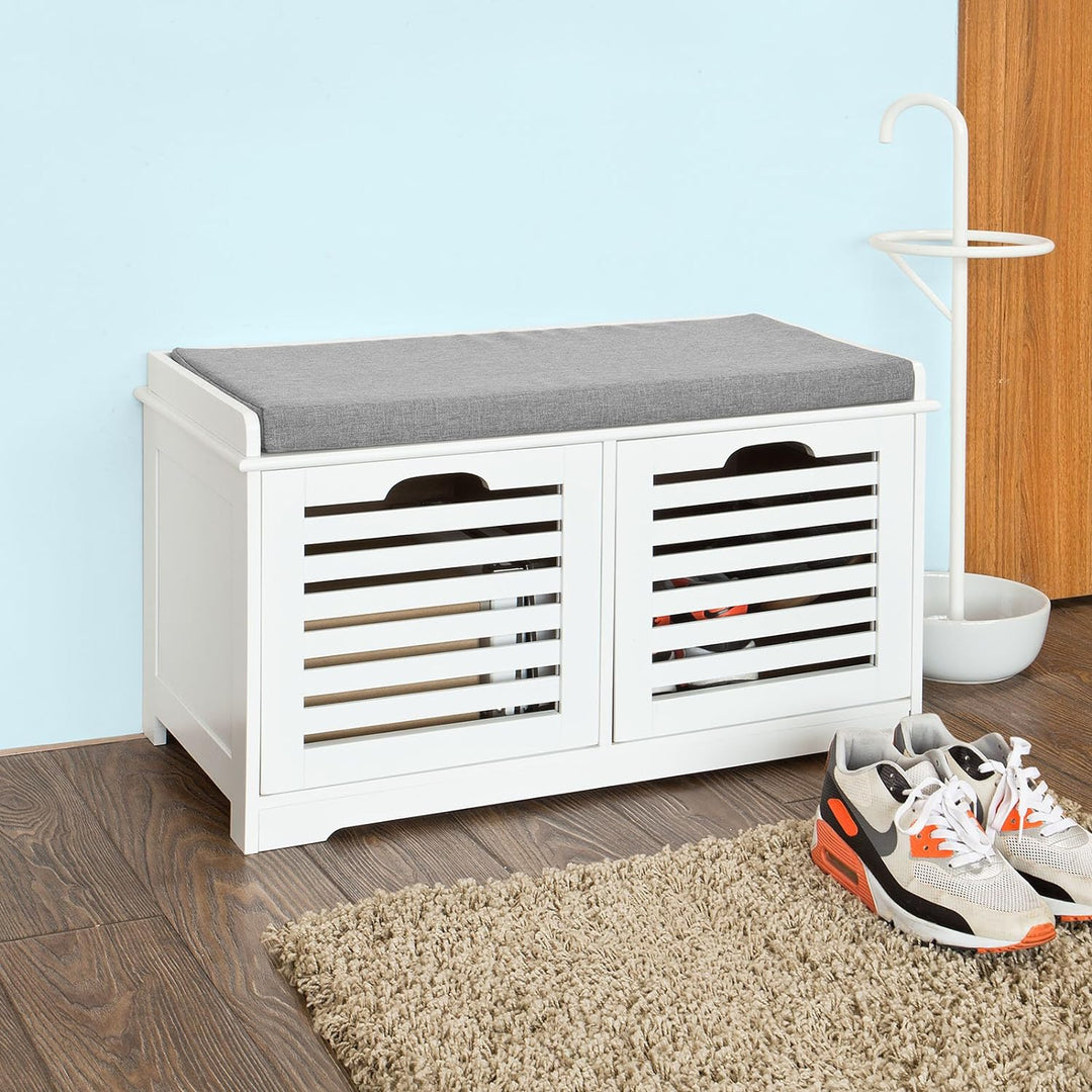 SoBuy Wandgarderobe-Set Flurset Flurmöbel Schuhbank mit Sitzfläche Flurgarderobe FSR23-K-W+FRG282-W