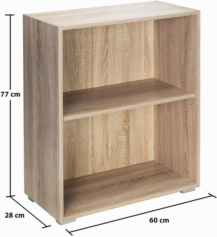 Casaria® Bücherregal 77x60x28cm Eiche Holz 2 Fächer Boden Höhenverstellbar 150kg Belastbarkeit Kipps