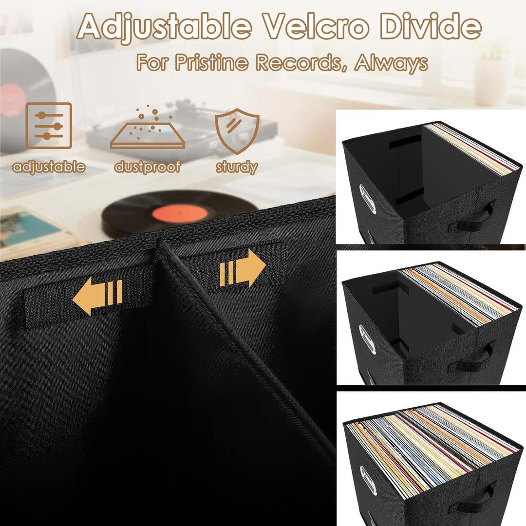 Vinyl-Schallplatten-Aufbewahrungsbox für 50+ einzelne LPs (30,5 cm), stapelbare Alben, Leinenkiste m