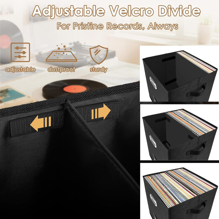 Vinyl-Schallplatten-Aufbewahrungsbox, 2er-Set, für 100+ einzelne LPs, stapelbare Alben, Leinenkiste