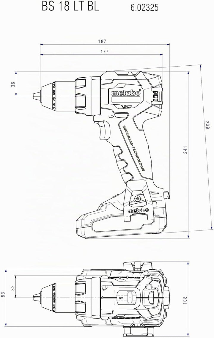 metabo Akku-Bohrschrauber BS 18 LT BL - 18 V, CAS, 2.100 /min Drehzahl, 75 Nm Drehmoment, 38 mm Bohr
