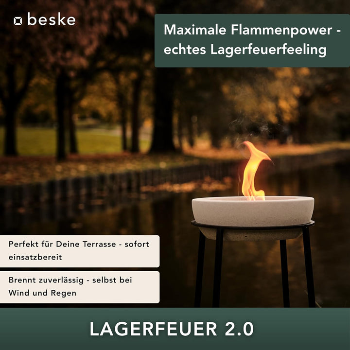 Original Betonfeuer Set inkl. Ständer Löschbrett und Nachfüllwachs | Pulverbeschichteter Ständer | H
