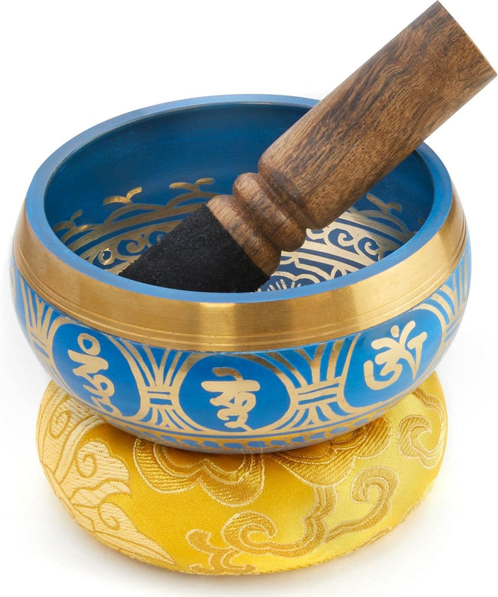 Tibetische Klangschale Set, mit Klöppel und Klangschalenkissen in Loktapapier Geschenk-Box. Singing