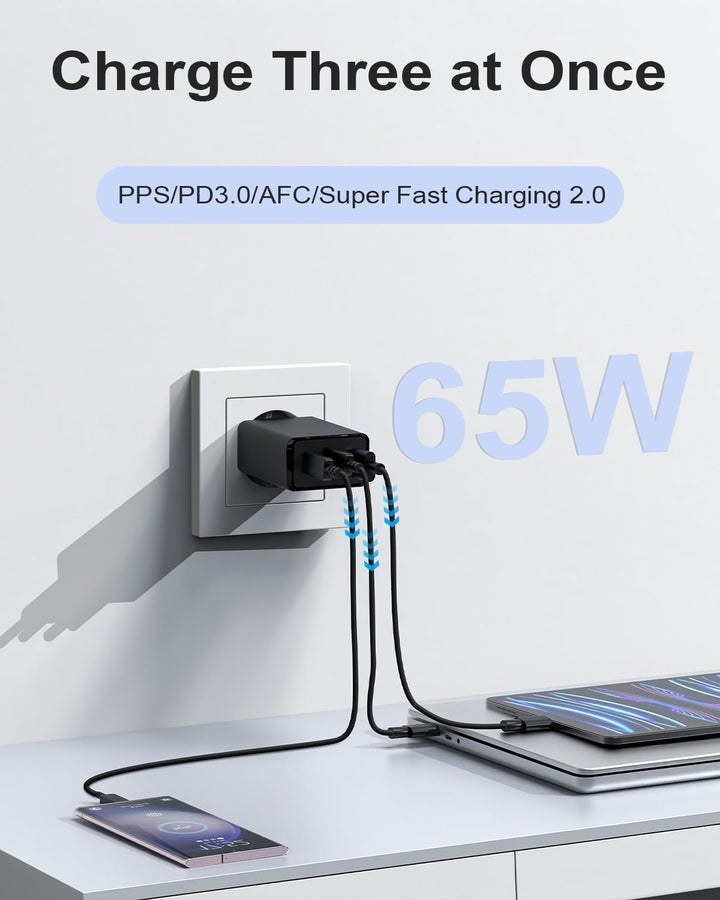 65W USB C Schnellladegerät für Samsung Galaxy S25 Ultra,S25+,S24 Ultra,S24+,S23 Ultra,A56,A36,Tab 10