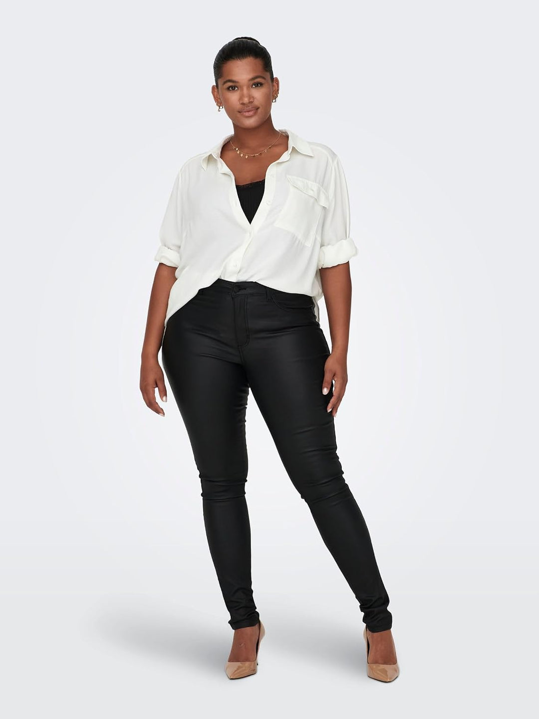 ONLY Damen Skinny Jeans Carpunk Reg Sk Coated Pants Noos 44W / 32L Schwarz (Black Black), 44W / 32L