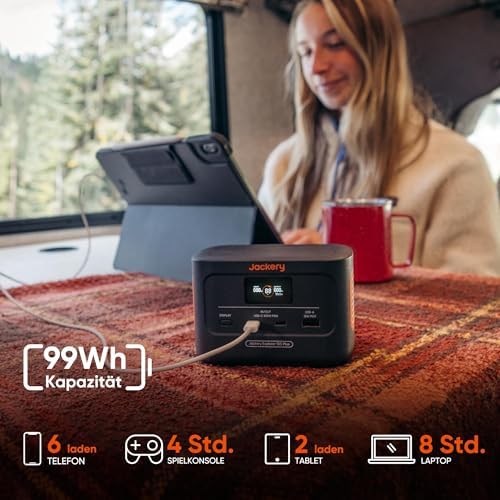 Jackery Explorer 100 Plus Tragbare Powerstation mit 100W Solarpanel, 99Wh LiFePO4-Akku Schnellladung
