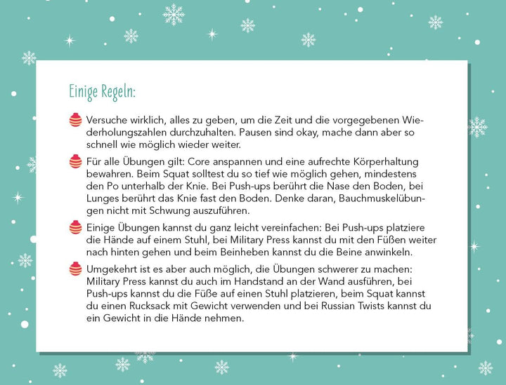 Lasst uns fit und munter sein: Der Fitnessadventskalender mit 24 Workouts gegen den Weihnachtsspeck