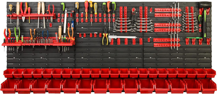 Lagersystem Werkstattregal | 172 x 78 cm | 36 stck. Box | Wandregal mit Werkzeughalterungen und Stap