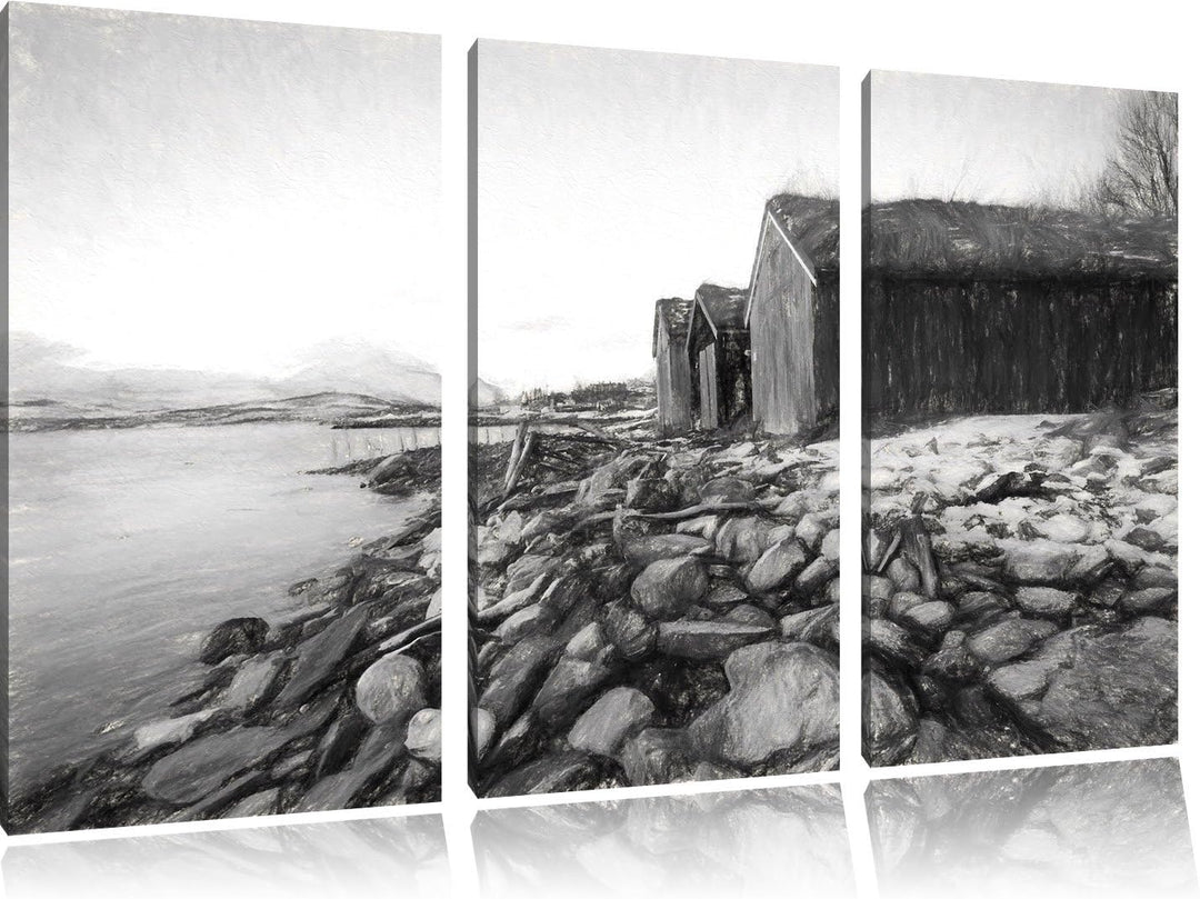 Pixxprint Küste der norwegischen See Tromso als Leinwandbild/Grösse: 3 Teilig (120x80) cm/Wandbild/K