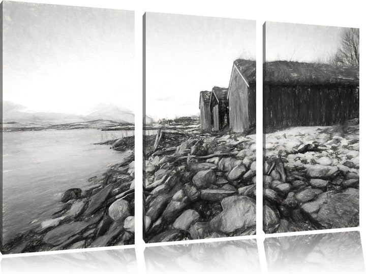 Pixxprint Küste der norwegischen See Tromso als Leinwandbild/Grösse: 3 Teilig (120x80) cm/Wandbild/K
