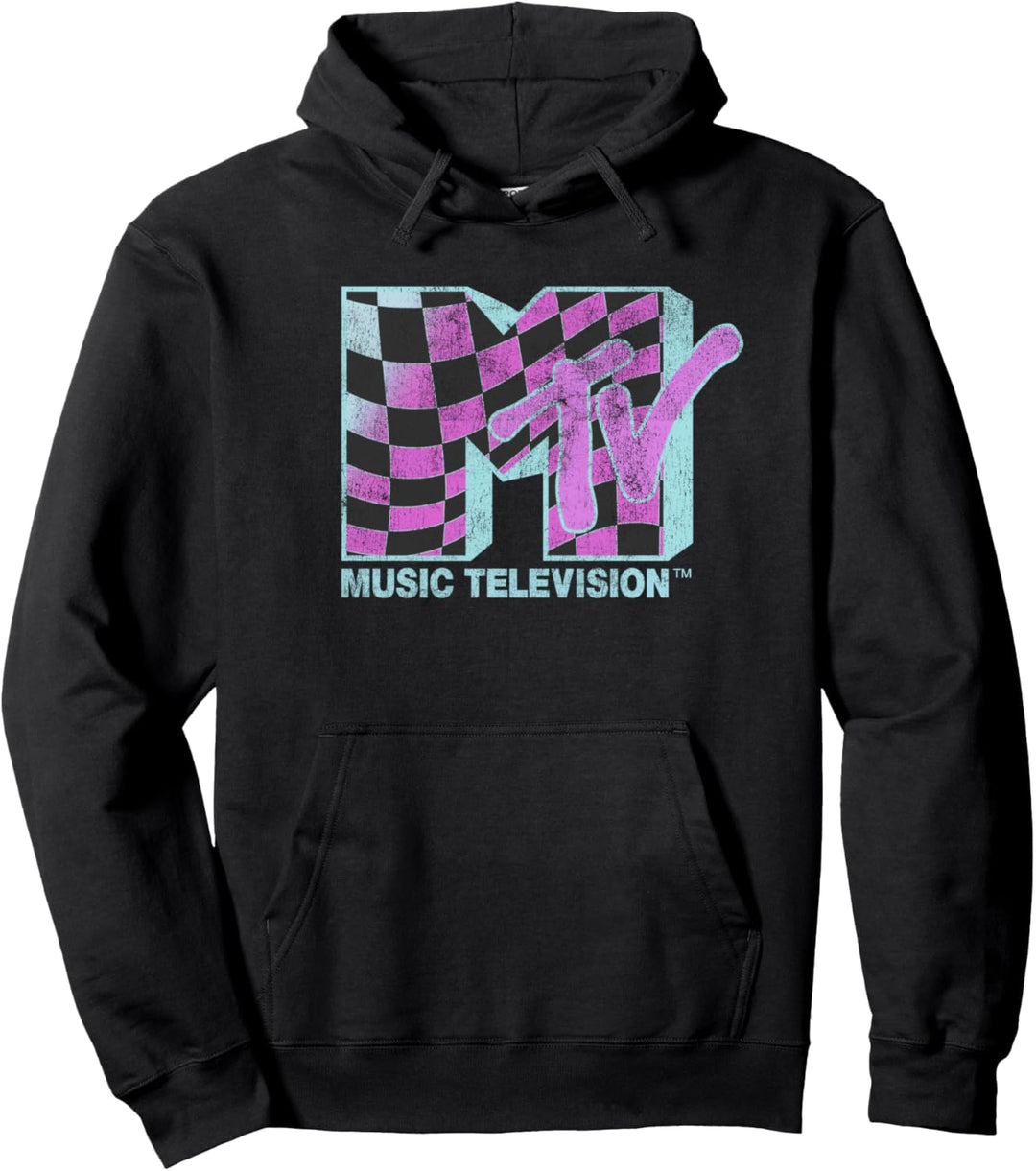 MTV Music Television Checker Wave Logo Pullover Hoodie