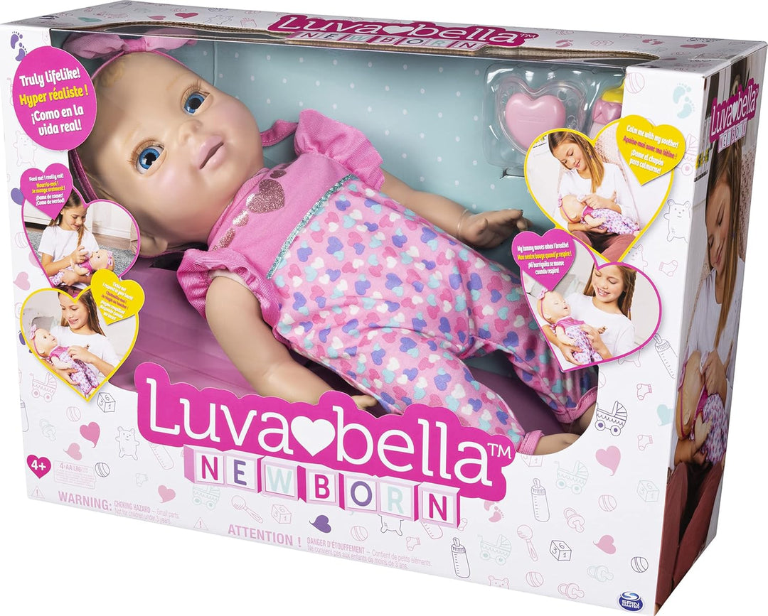 Luvabella 6047317 Newborn - interaktive Baby Puppe (43 cm) mit blonden Haaren, realistischer Mimik u