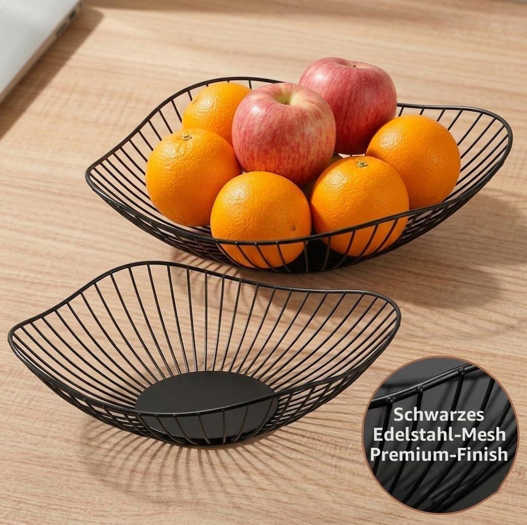 2er Set Obstkörbe Metall, Moderner Metall Obstkorb mit Hohlraum design,Flacher Obstkorb, für Haushal