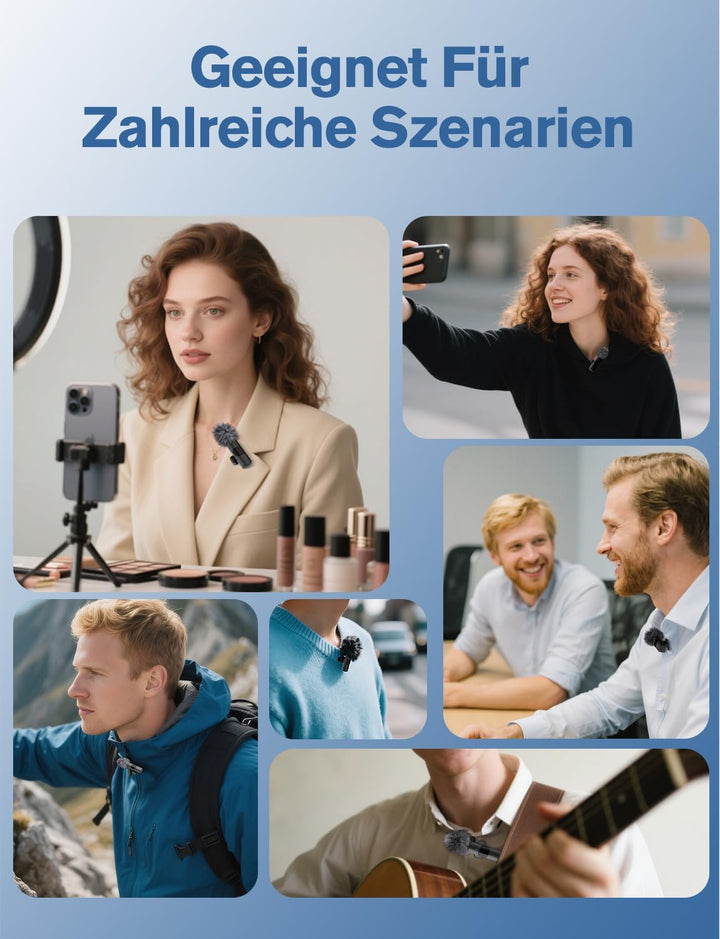 Kabelloses Lavalier Mikrofon für iPhone/iPad/Android (2er-Pack), Mini Mic mit Lightning &amp; USB-C, Ger