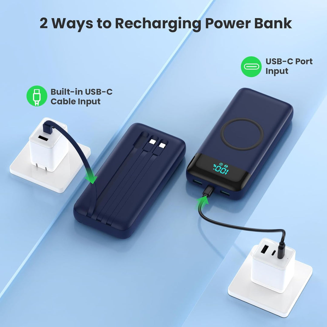 Wireless Power Bank 26800mAh mit 3 Kabel, 7 in 1 25W PD3.0+QC4.0 Schnellladen USB C Powerbank, 6 Aus