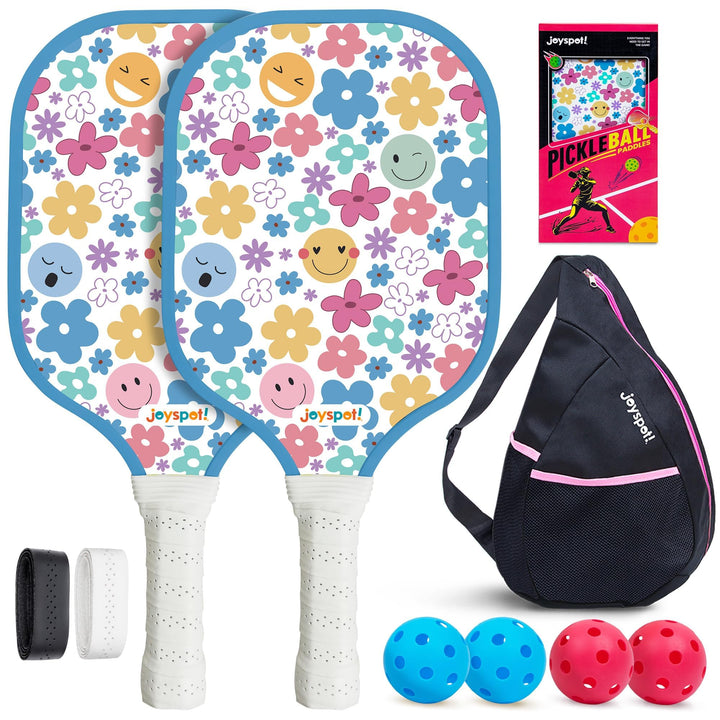 JOY SPOT! Pickleball Schläger 2 Set, Leichter Pickleball Schläger mit Fiberglas-Oberfläche, 4 Bälle