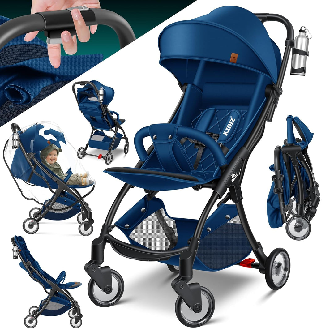KIDIZ® Kinderwagen Premium Kinderbuggy klappbar Liegebuggy Sportwagen Faltbar 360°Räder 5-Punkt Gurt