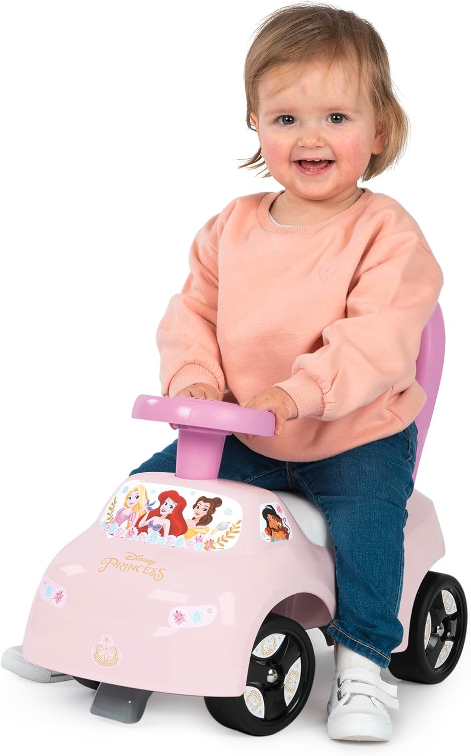 Smoby Disney Princess Rutscher – wendiges Kinderfahrzeug mit Hupenlenkrad – Rückenstütze, Staufach,
