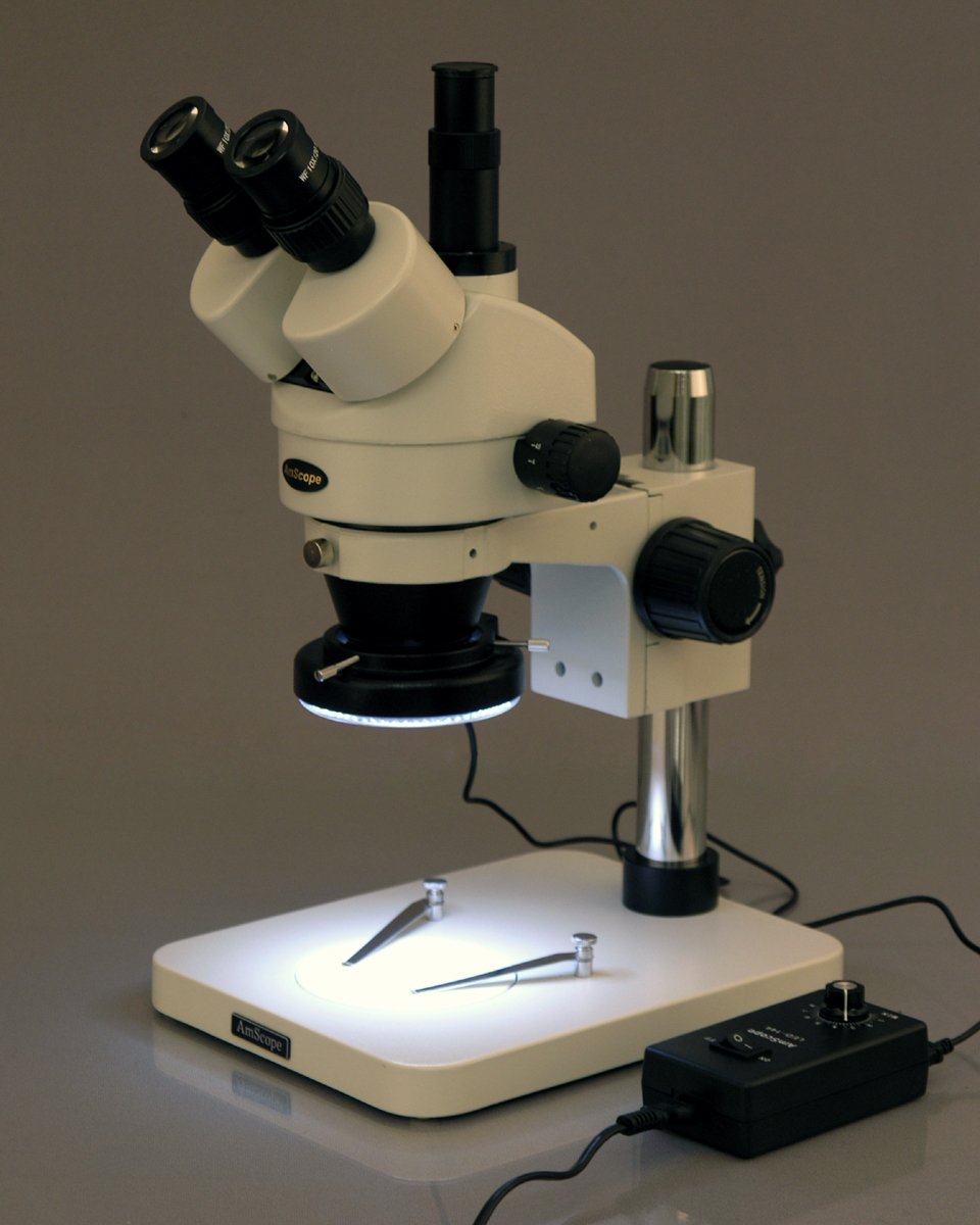 AmScope SM-1TS-144 Trinokulares Inspektion Sezierzoom-Stereomikroskop mit 144-LED-Licht, 7X-45X, Wei