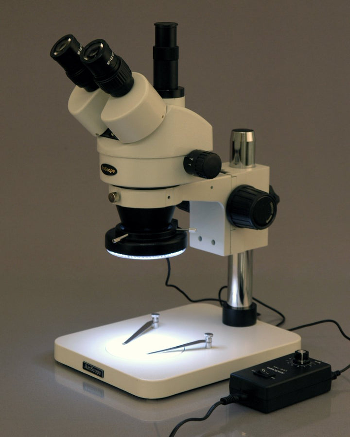 AmScope SM-1TS-144 Trinokulares Inspektion Sezierzoom-Stereomikroskop mit 144-LED-Licht, 7X-45X, Wei