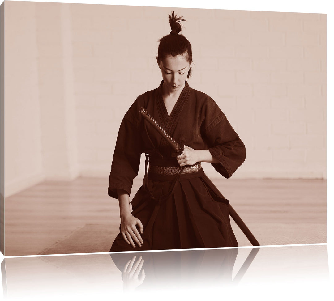 Pixxprint stolze Samurai-Kriegerin als Leinwandbild/Grösse: 100x70 cm/Wandbild/Kunstdruck/fertig bes