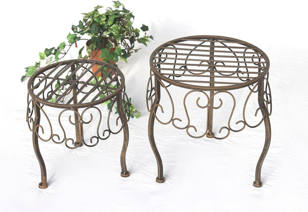 DanDiBo Blumenhocker Metall Braun Rund 2er Set Blumenständer 140129 Beistelltisch Pflanzenständer Kl
