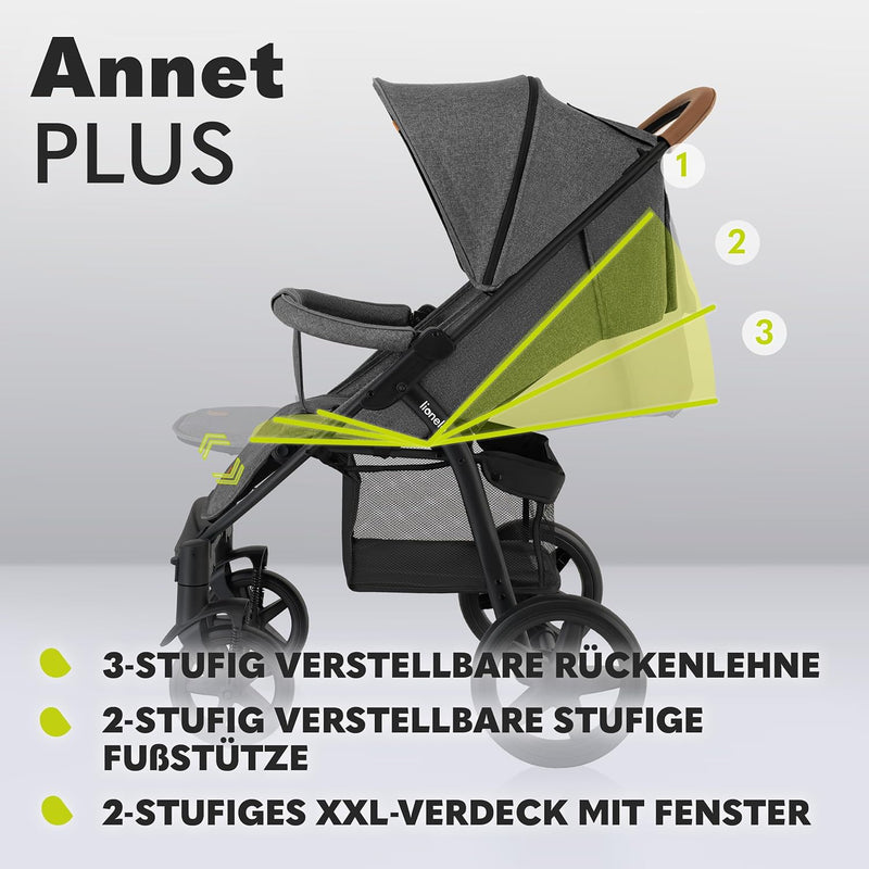 LIONELO Annet Plus Buggy bis 22 kg mit Liegefunktion, Kinderwagen klein zusammenklappbar mit Zubehör